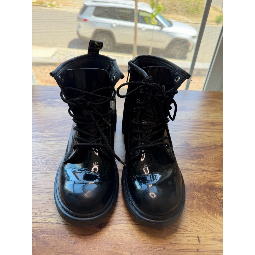 Dr. Martens Delaney Black Patent Leather Lace Up Zip Boots Kids US 3